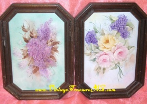 Image for Floral Ceramic Bisque Hand-Painted Vintage ca 1930s-1950s Framed Tiles Paintings Set <b><span style='color:red'>*****SHIPPING INCLUDED – DOMESTIC ORDERS ONLY!***** </span></b><span style='color:purple'>